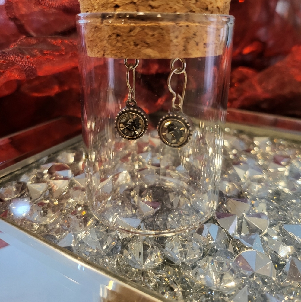 Patricia Locke Tag You're It Drop Silver Earrinngs with Swarovsky Crystals